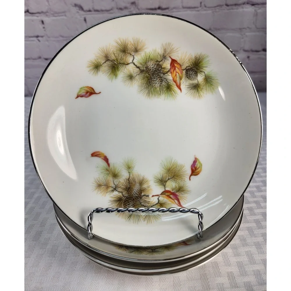 15 Pc Set Seiko Plates & Bowls Pinecone Fall Pattern SEK2 Occupied Japan Vintage
